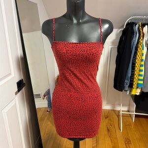 Leopard Print Red Dress
